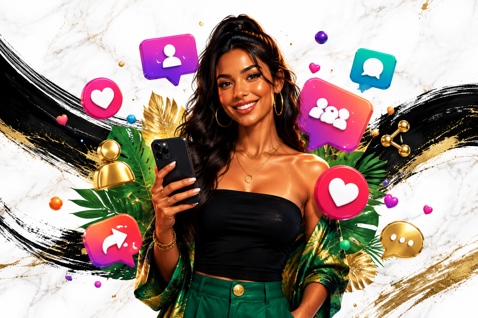 Creator choosing social media services from colorful engagement options